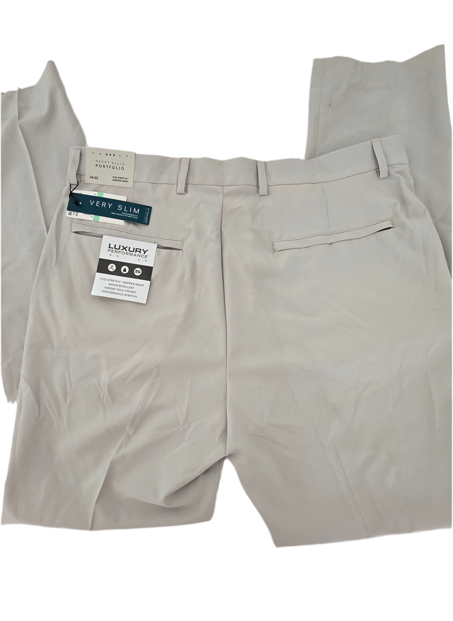 perry ellis portfolio very slim fit performance dress pants - beige (34x32)
