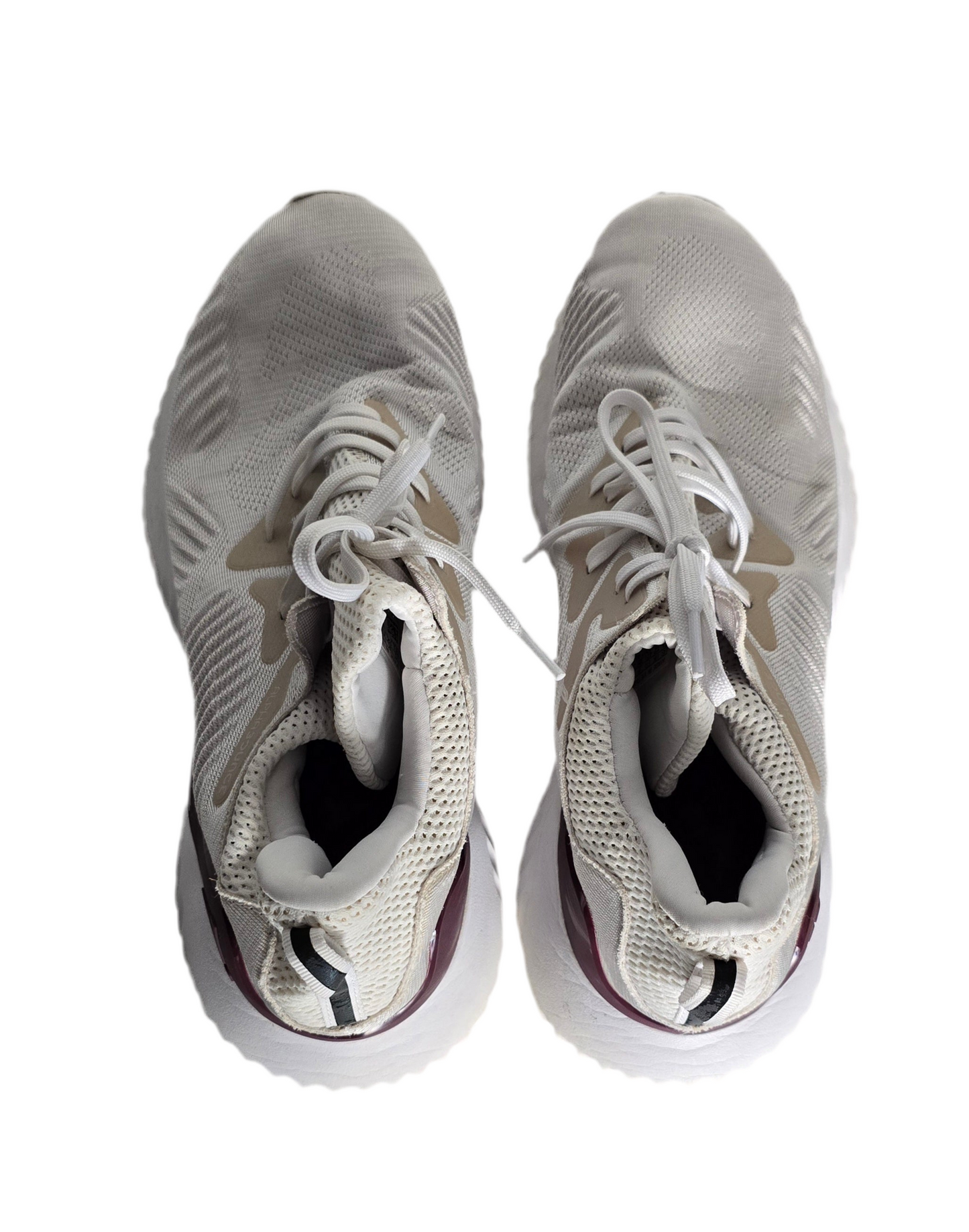 adidas alphabounce men’s running shoes - size 12.5 us - white/beige with maroon accents