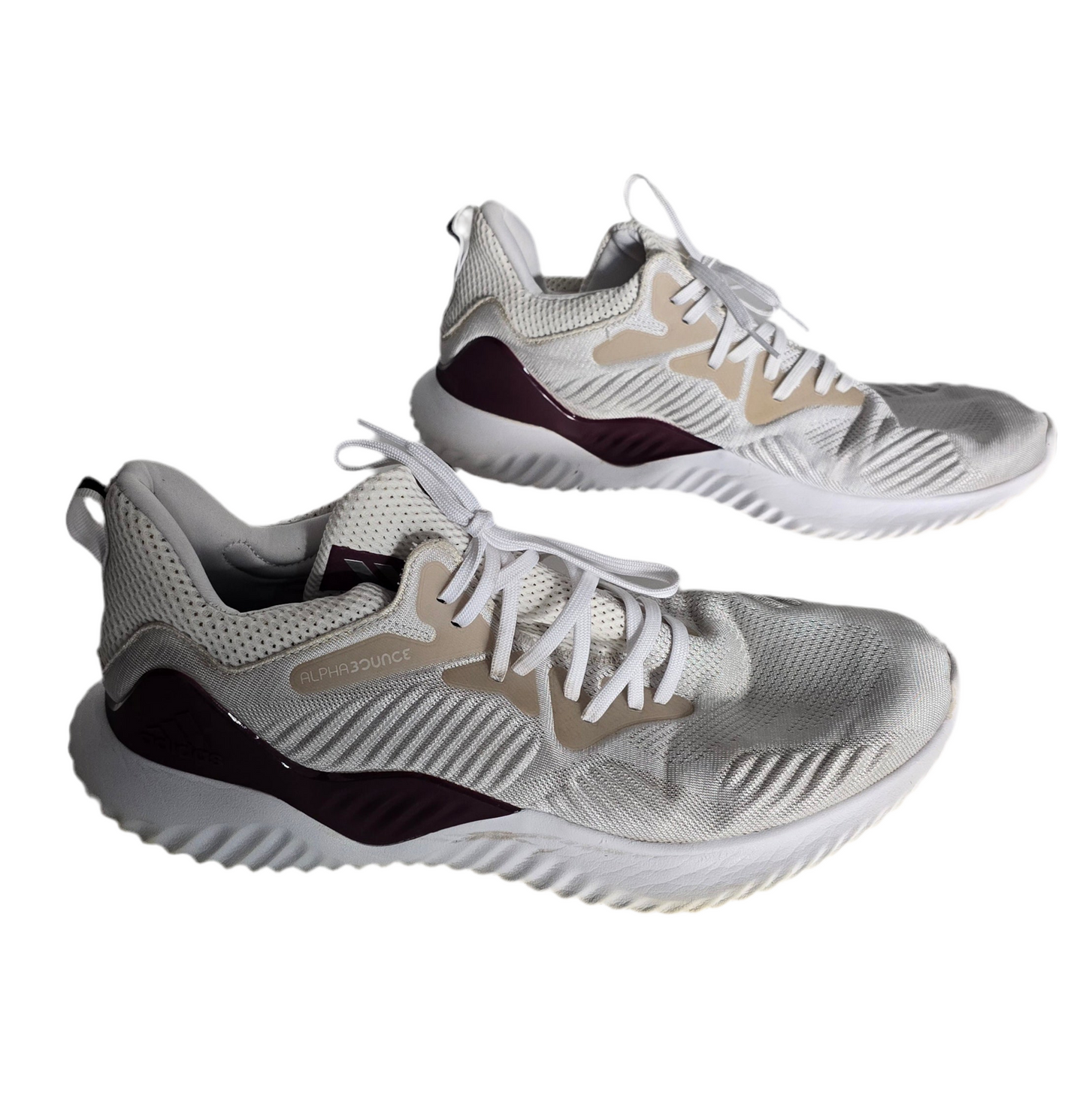 adidas alphabounce men’s running shoes - size 12.5 us - white/beige with maroon accents