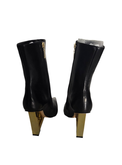 Schutz Filipa Bootie – Black Leather with Gold Cutout Heel – Size 7.5B (USA)