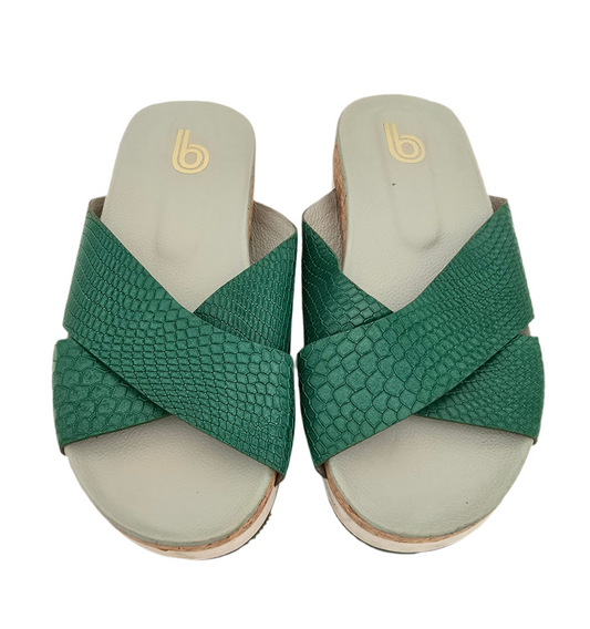 Bon-Bonite Leather Criss-Cross Sandals - Emerald Green (Women’s Size 5 US)