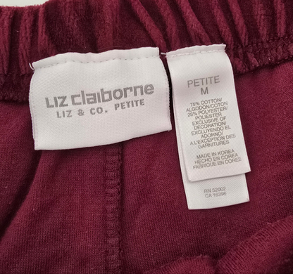 Liz Claiborne Velvet Lounge Pants - Petite M - Burgundy
