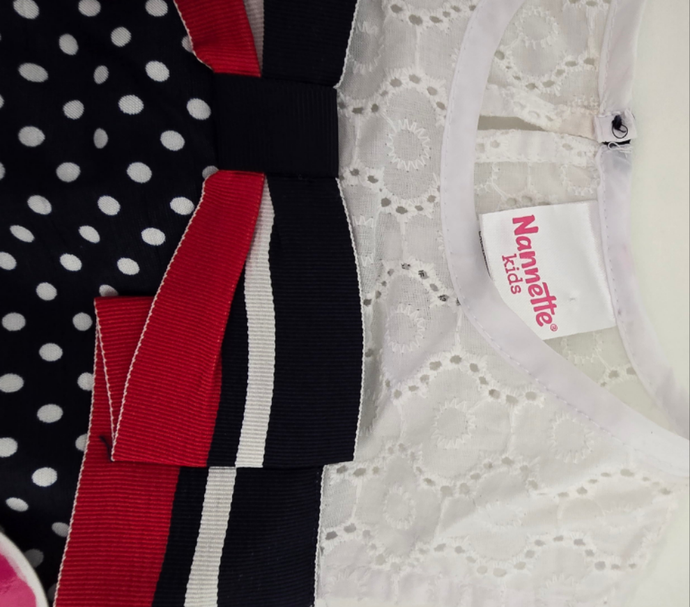 nannette kids navy polka dot dress with bow - girls size 5 (new)