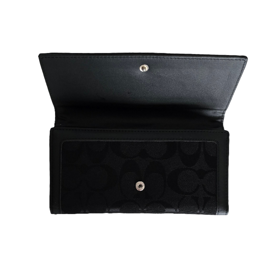 coach women’s wallet - black signature canvas and leather