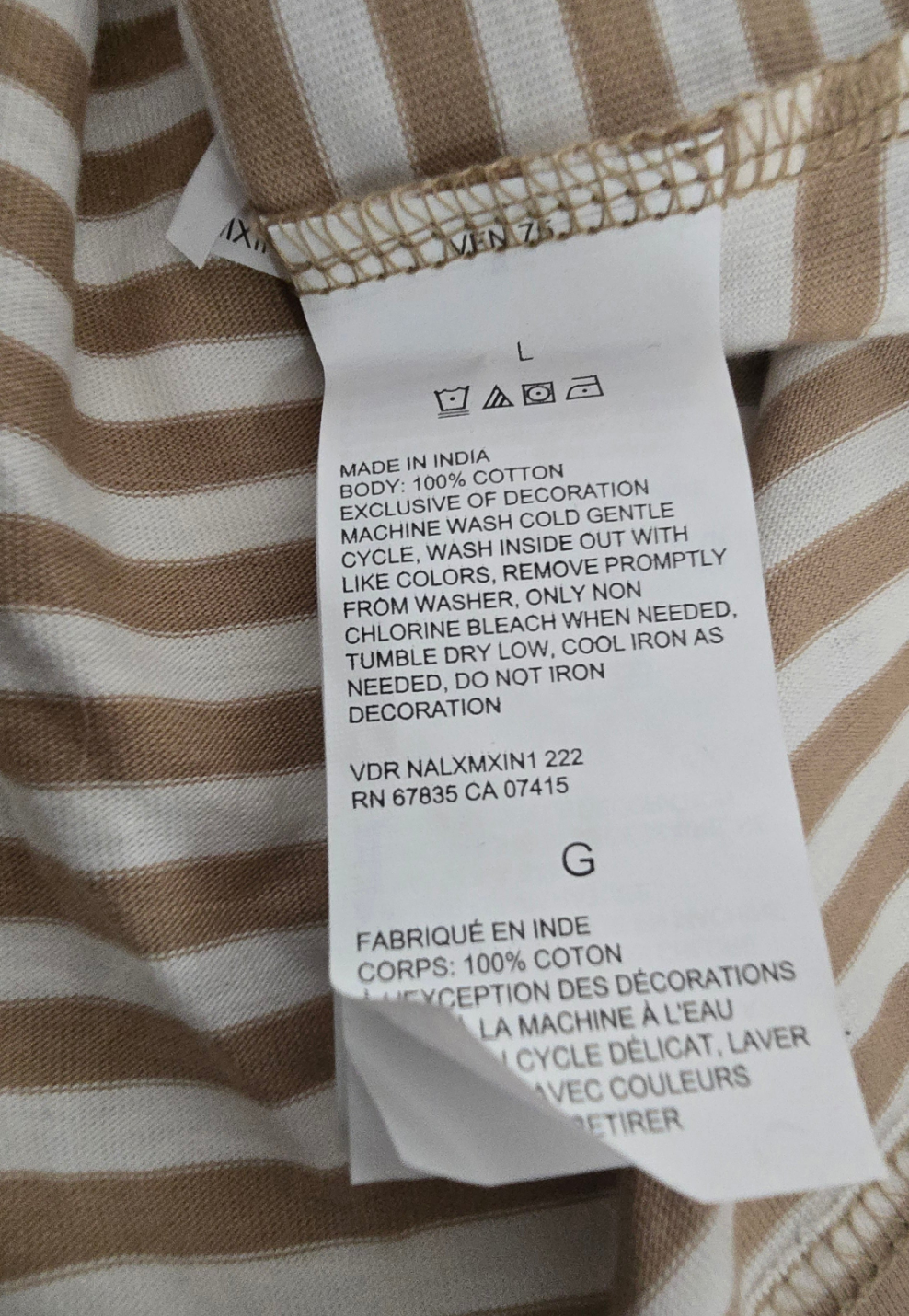 nautica men’s short-sleeve striped button-up shirt – size l – beige & white