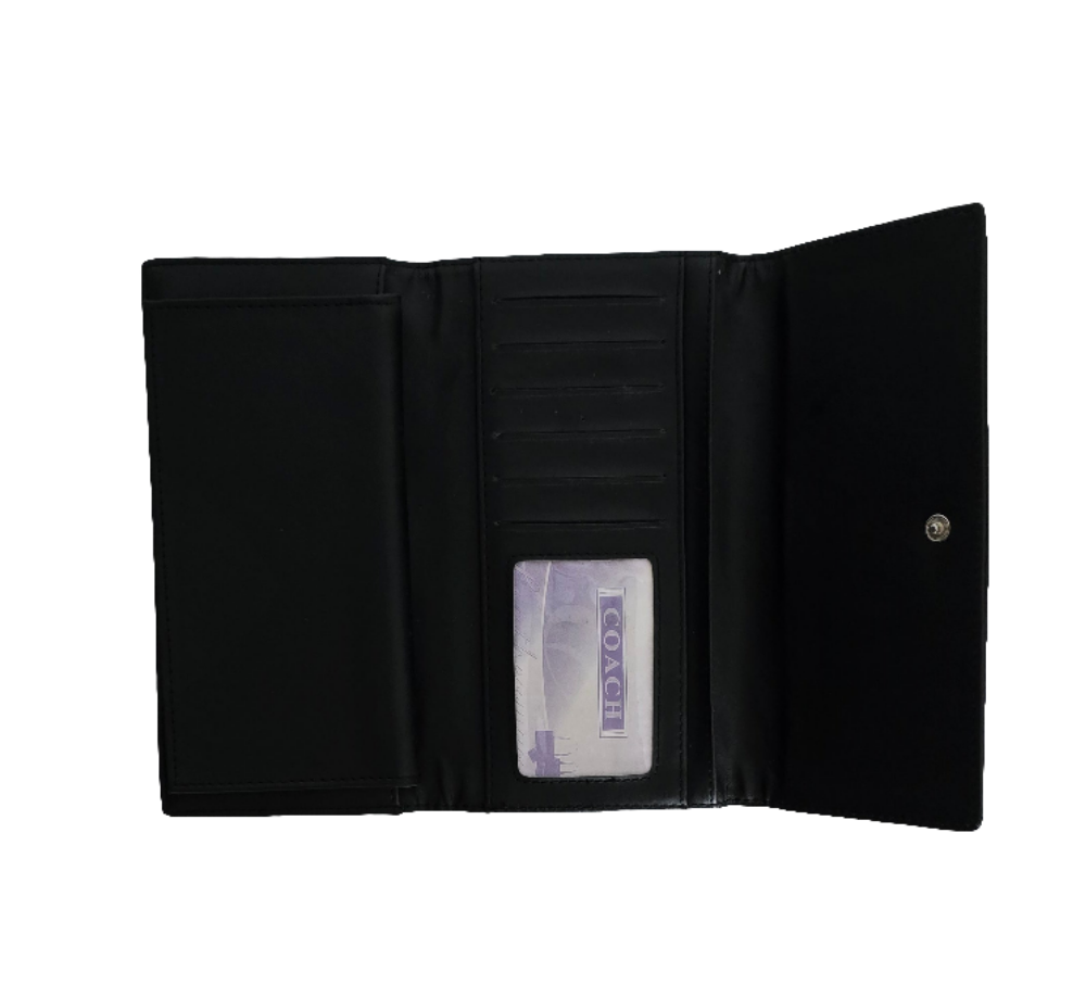 coach women’s wallet - black signature canvas and leather