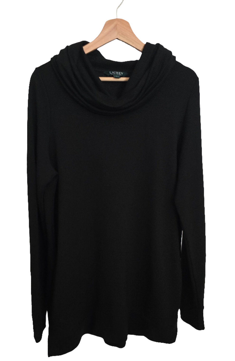 lauren ralph lauren women’s black cowl neck top with pockets - size l