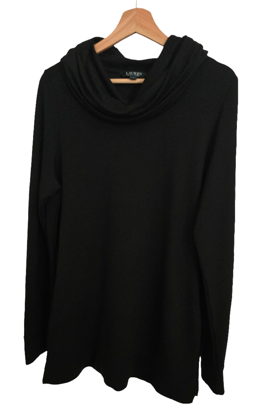 lauren ralph lauren women’s black cowl neck top with pockets - size l