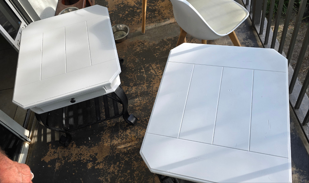beautiful 3-piece white wood & black metal furniture set - excellent condition, refurbished