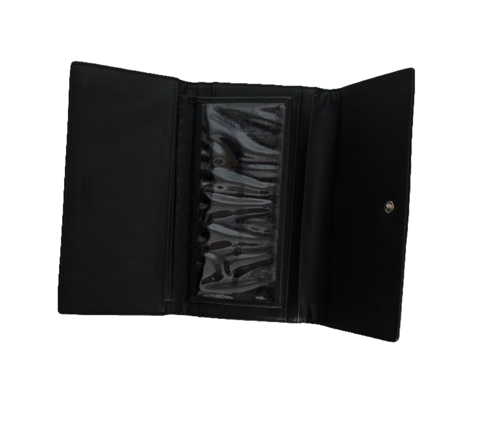 coach women’s wallet - black signature canvas and leather