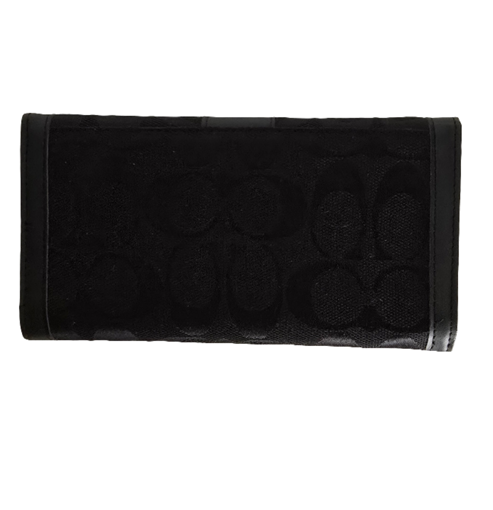 coach women’s wallet - black signature canvas and leather