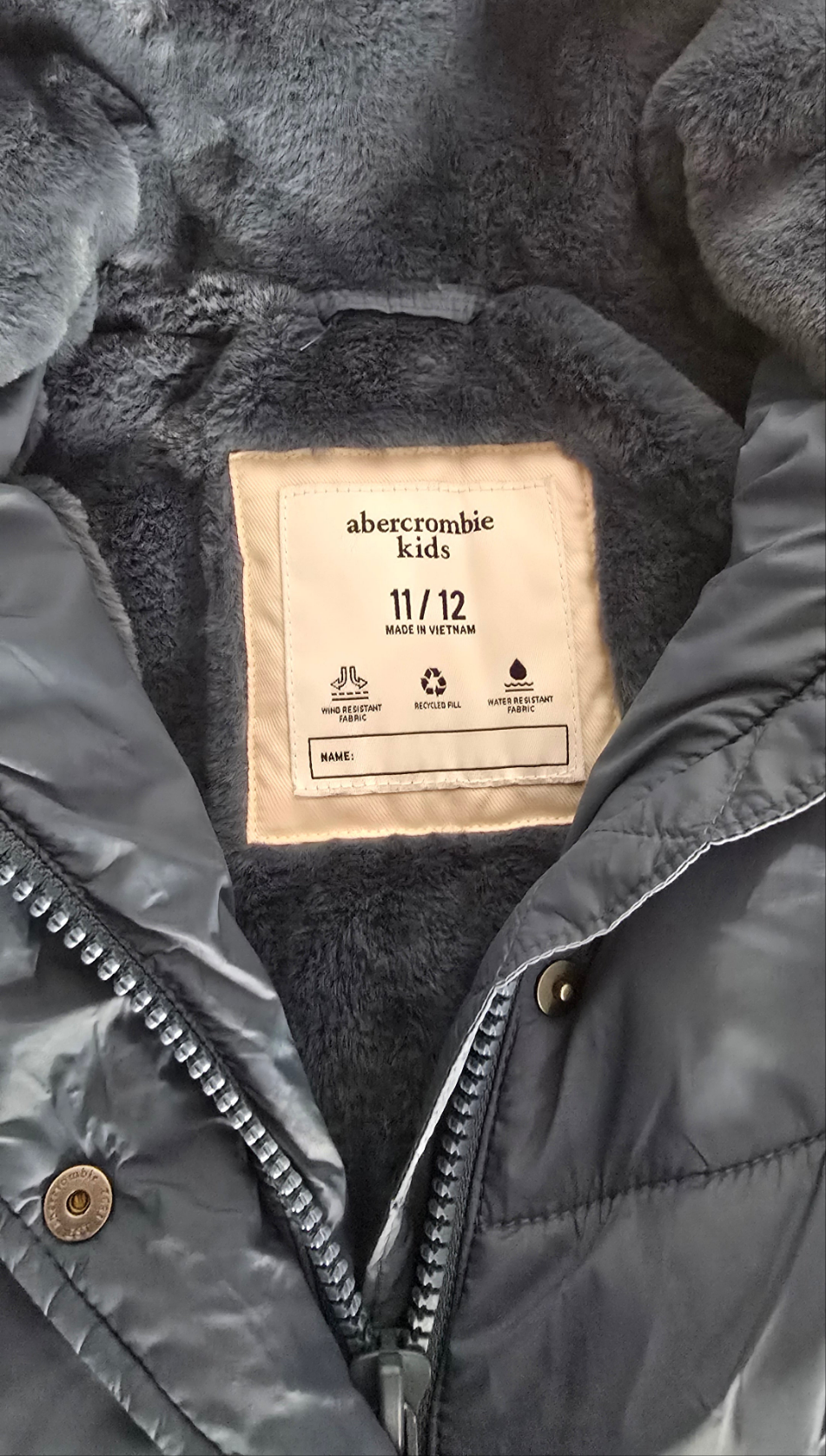abercrombie kids belted quilted winter jacket – size 11/12