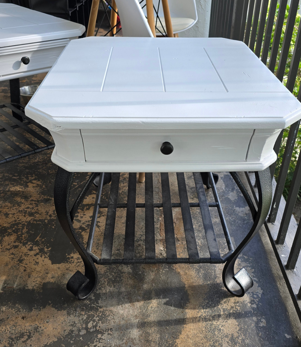 beautiful 3-piece white wood & black metal furniture set - excellent condition, refurbished