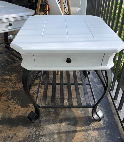 Beautiful 3-Piece White Wood & Black Metal Furniture Set - Excellent Condition, Refurbished