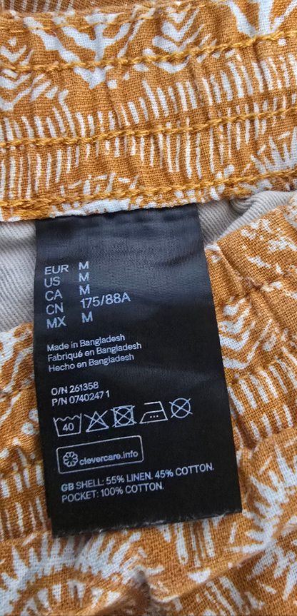 H&M L.O.G.G. Men’s Linen Blend Printed Shorts – Size M
