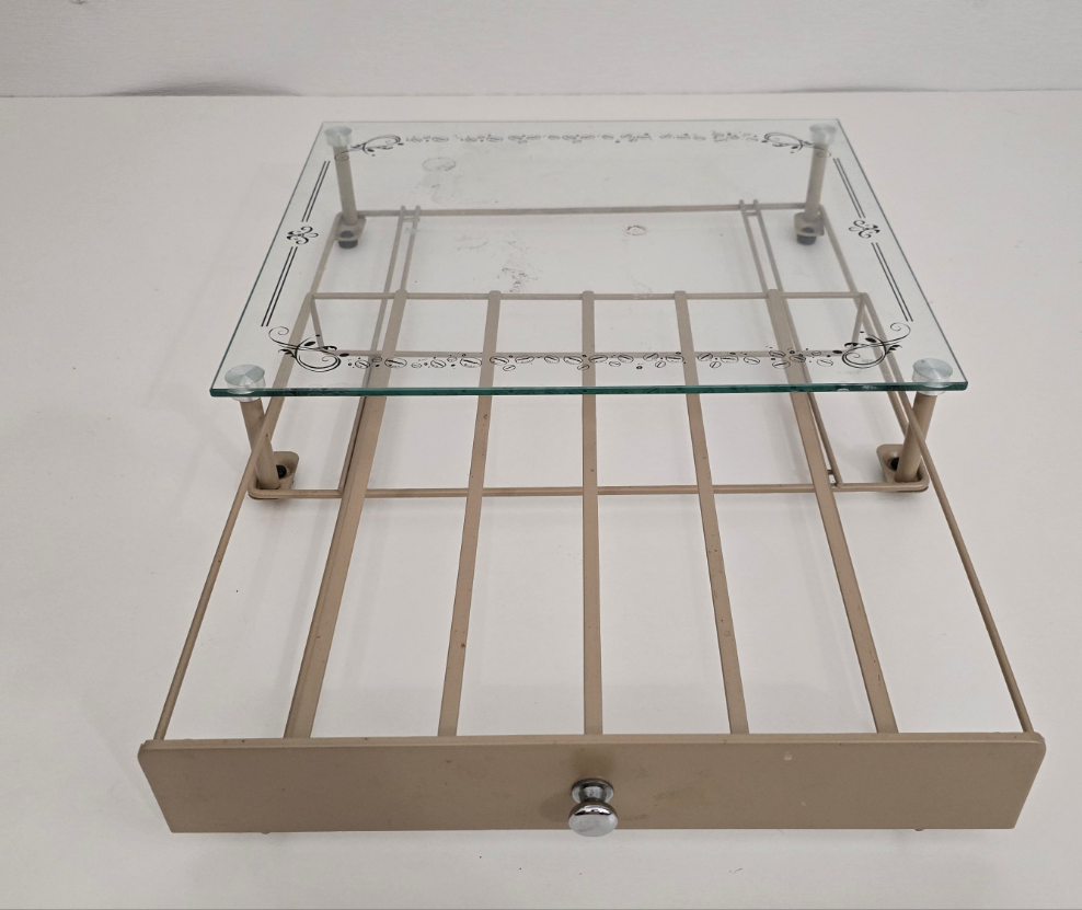 gold coffee pod storage drawer with glass top – elegant & practical
