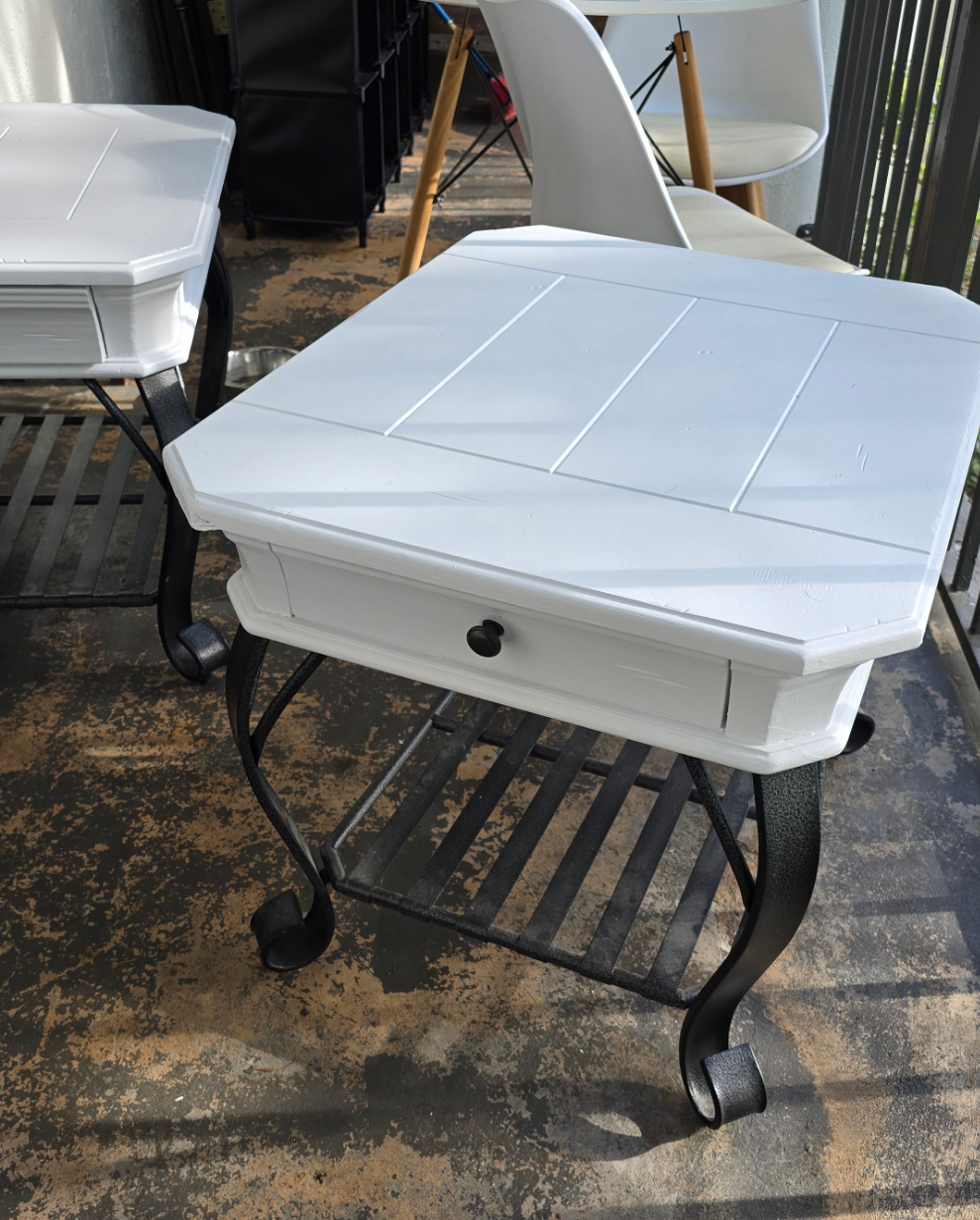 beautiful 3-piece white wood & black metal furniture set - excellent condition, refurbished