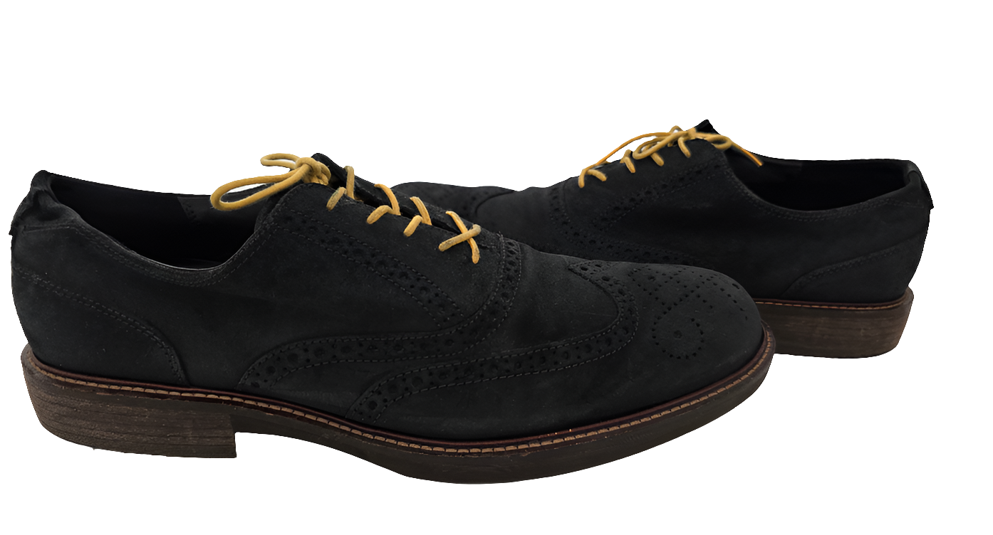 ecco wingtip suede oxfords - black w/ yellow laces (size us 13, pre-owned)