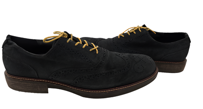 ECCO Wingtip Suede Oxfords - Black w/ Yellow Laces (Size US 13, Pre-Owned)