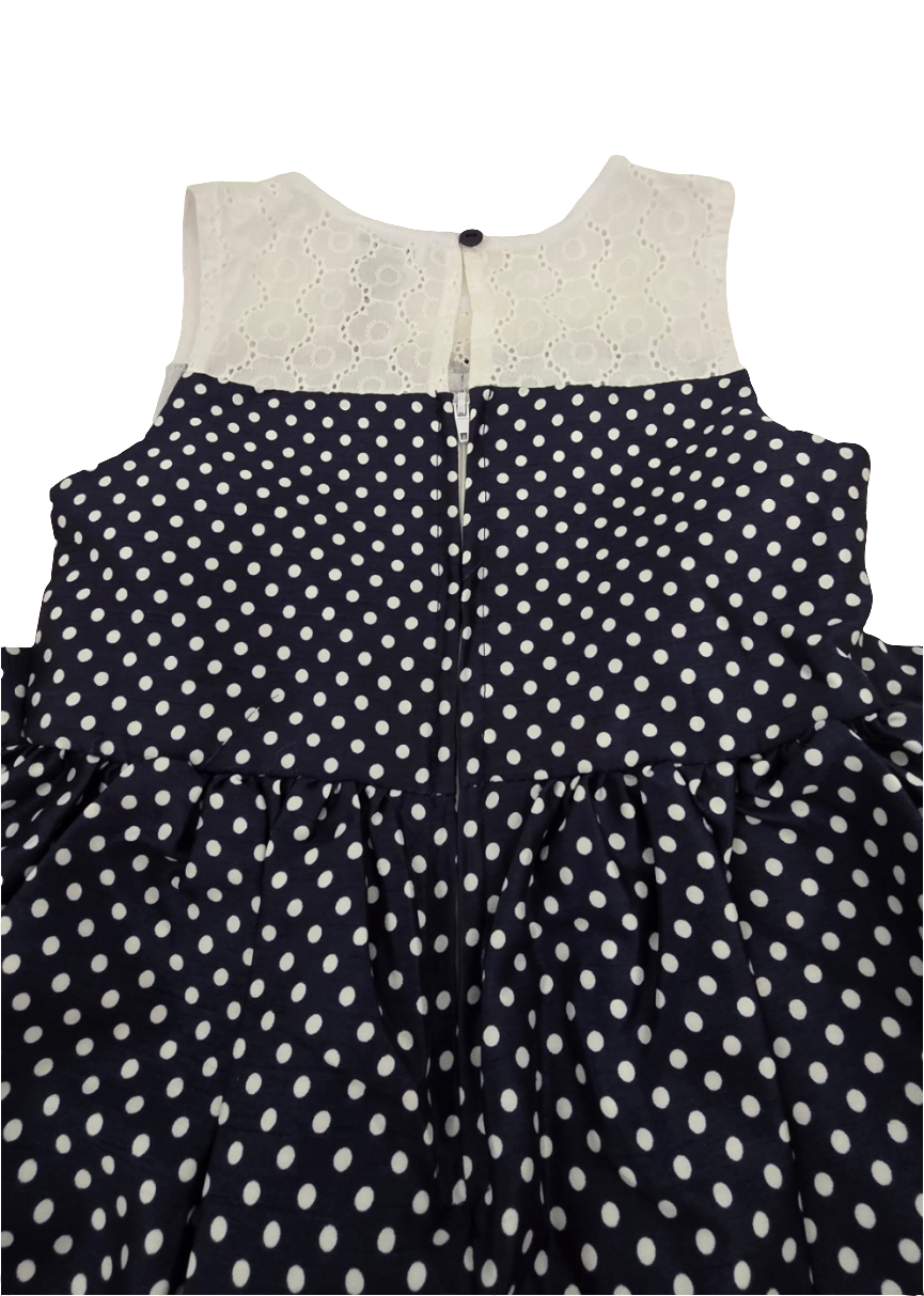 nannette kids navy polka dot dress with bow - girls size 5 (new)