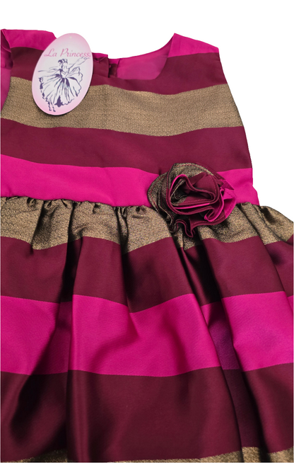 La Princesa Metallic Striped Party Dress - Girls Size 5 (New)