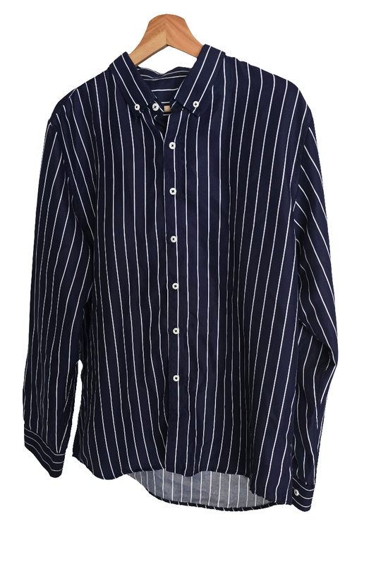 Men’s Navy Blue Striped Long Sleeve Shirt – Size XL