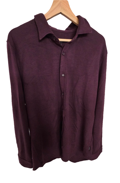 Tahari Modal Blend Button-Down Shirt – Burgundy – Size L