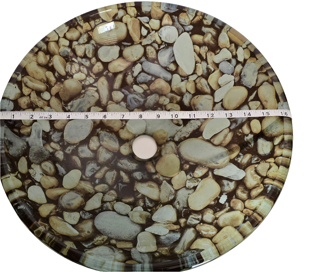 decorative glass vessel sink – river rock pattern (round bowl)
