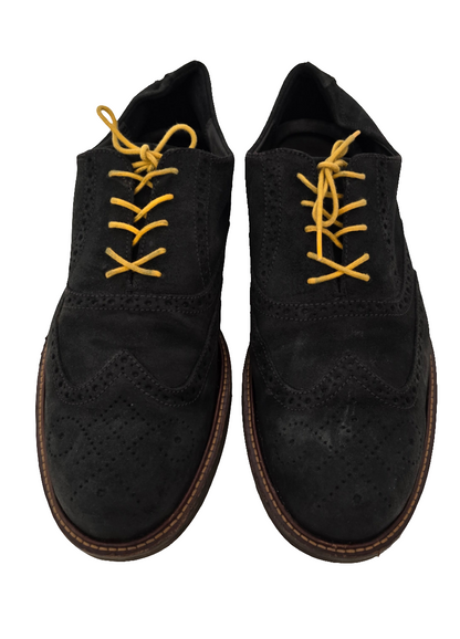 ECCO Wingtip Suede Oxfords - Black w/ Yellow Laces (Size US 13, Pre-Owned)