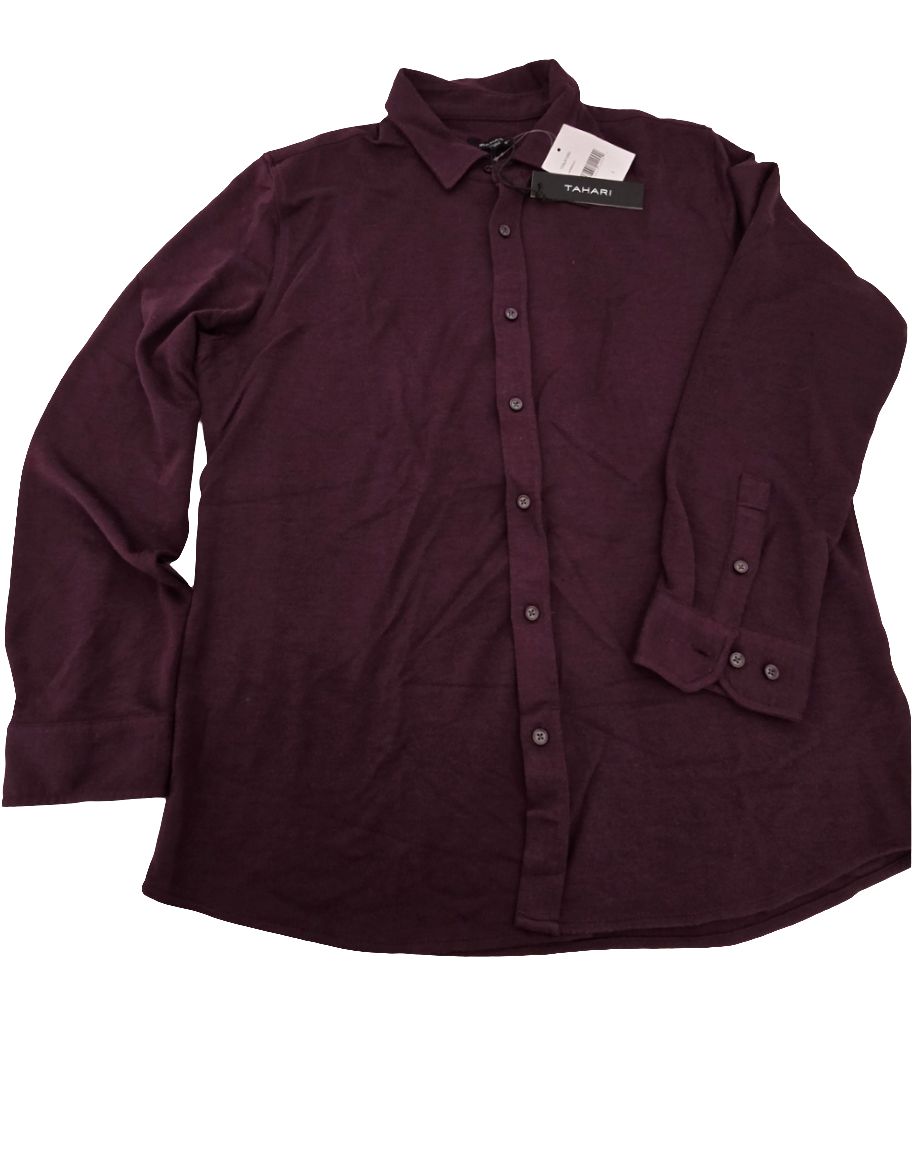 tahari modal blend button-down shirt – burgundy – size l