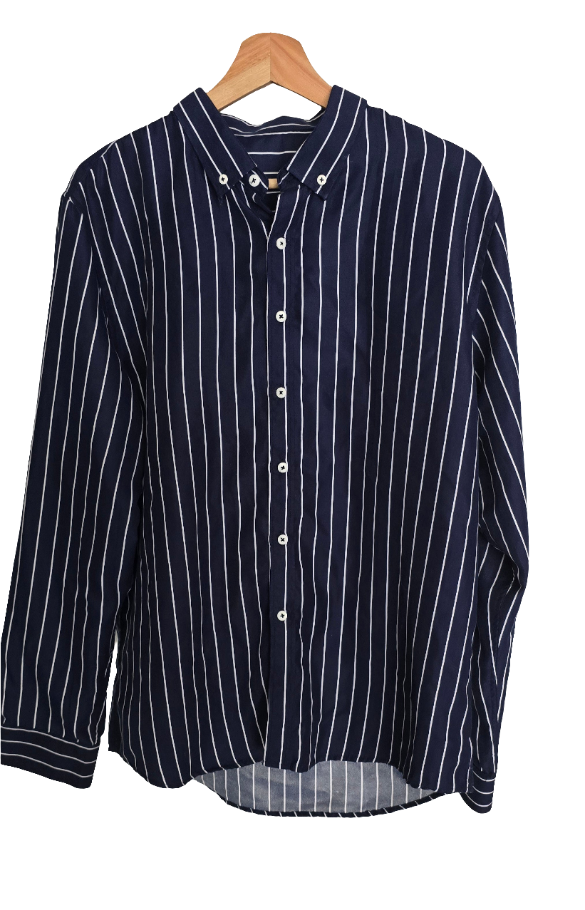 men’s navy blue striped long sleeve shirt – size xl