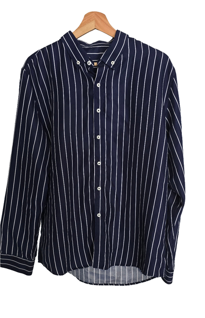 Men’s Navy Blue Striped Long Sleeve Shirt – Size XL