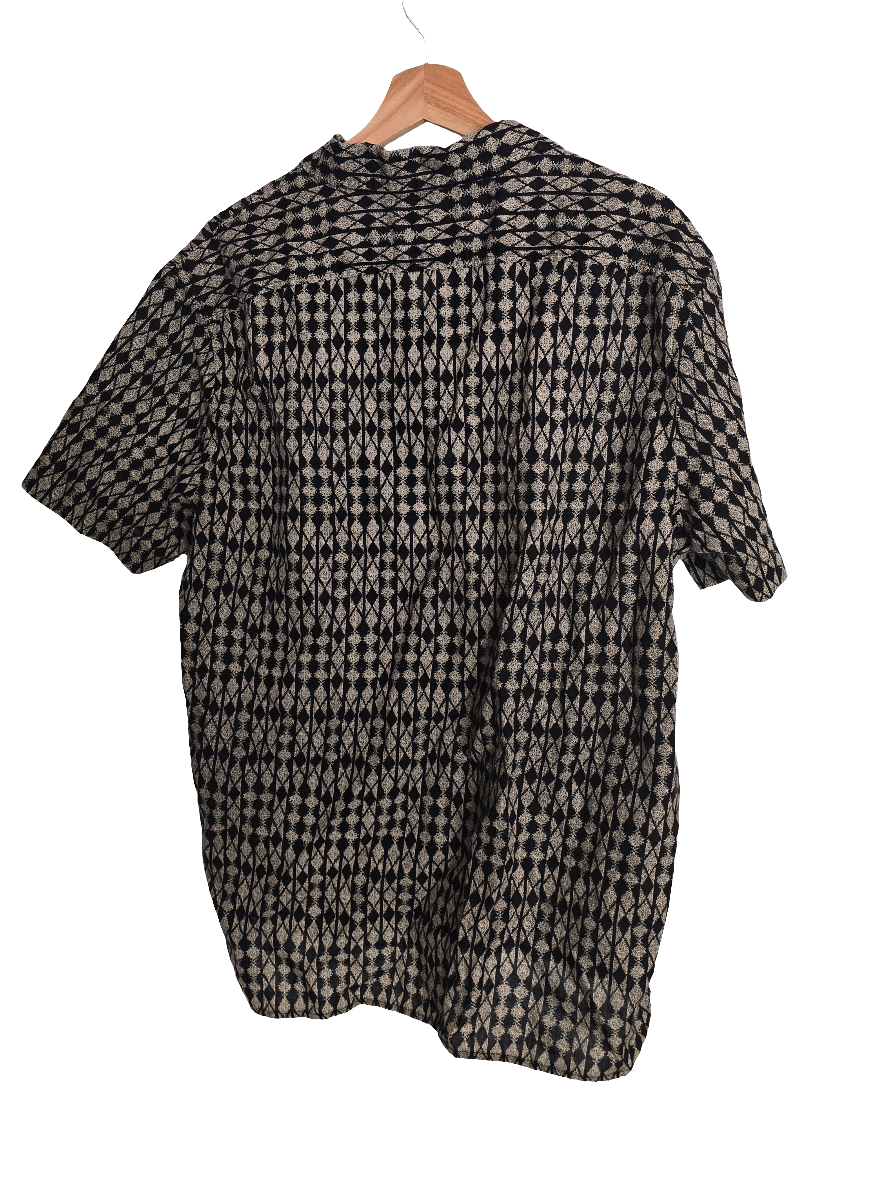 banana republic men’s linen blend short sleeve shirt – black/beige geometric – size l