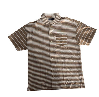 Nautica Men’s Short-Sleeve Striped Button-Up Shirt – Size L – Beige & White
