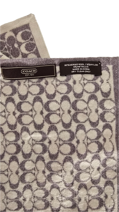 Coach Metallic Signature Scarf – Merino Wool Blend (50 x 8 in)