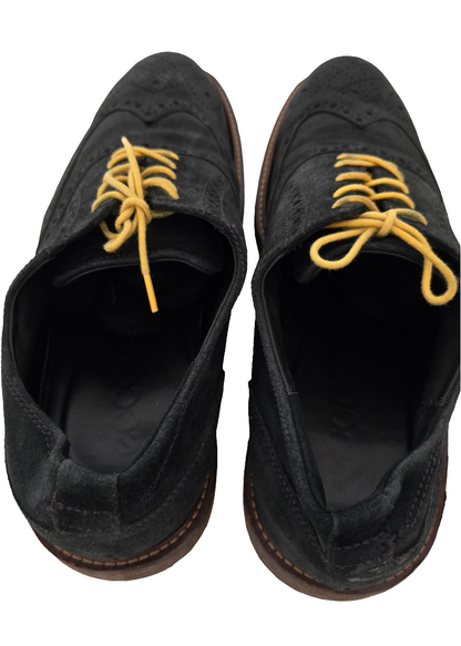 ECCO Wingtip Suede Oxfords - Black w/ Yellow Laces (Size US 13, Pre-Owned)