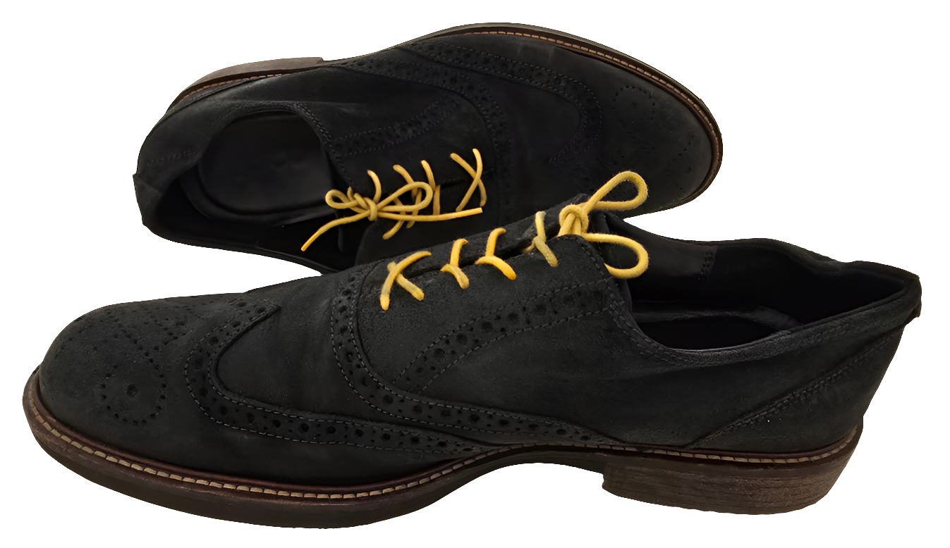 ecco wingtip suede oxfords - black w/ yellow laces (size us 13, pre-owned)
