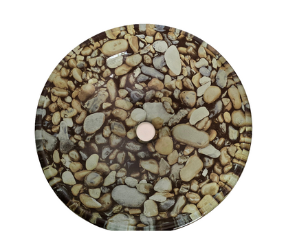 Decorative Glass Vessel Sink – River Rock Pattern (Round Bowl)