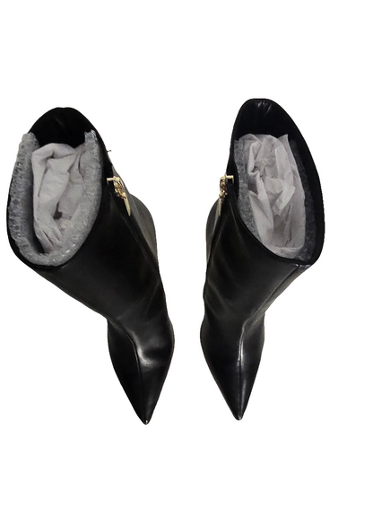 Schutz Filipa Bootie – Black Leather with Gold Cutout Heel – Size 7.5B (USA)