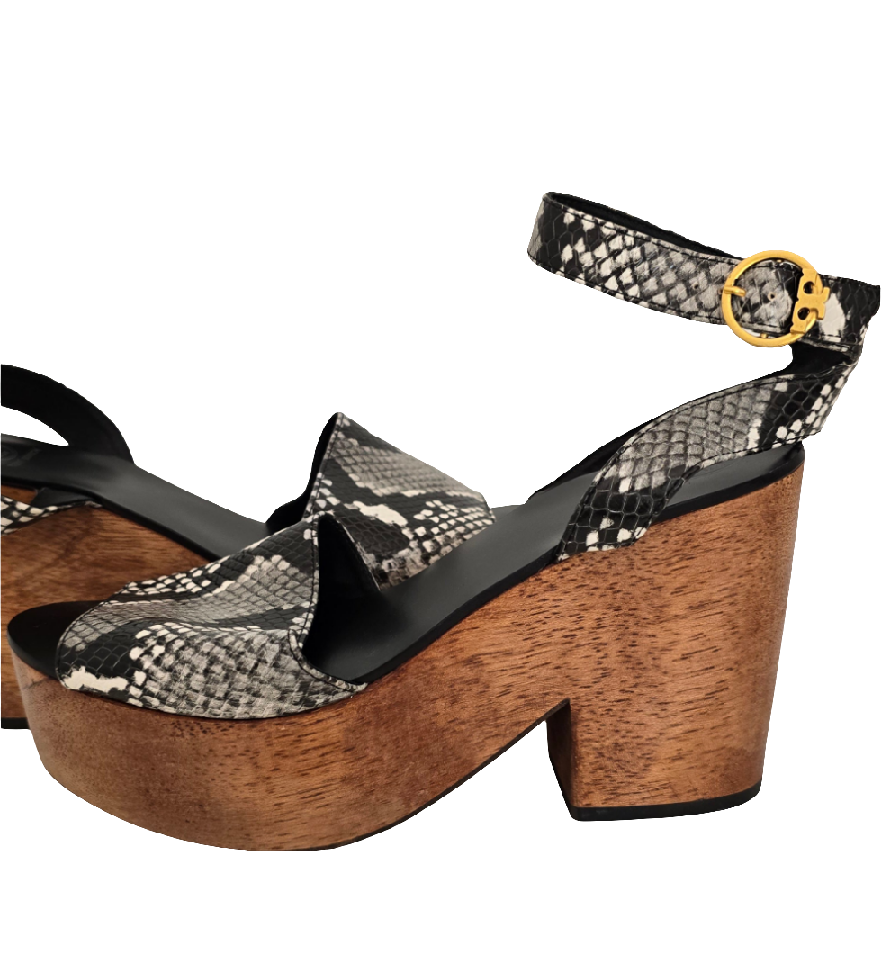 tory burch black snakeskin platform sandals – size 7.5m (excellent condition)