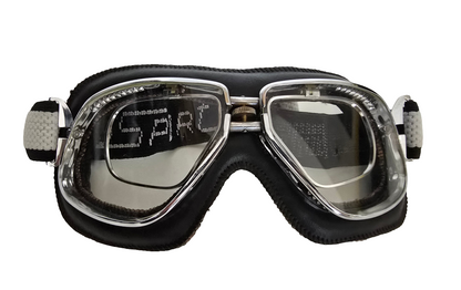 Vintage Motorcycle Goggles – Black Leather Padding & Chrome Frame