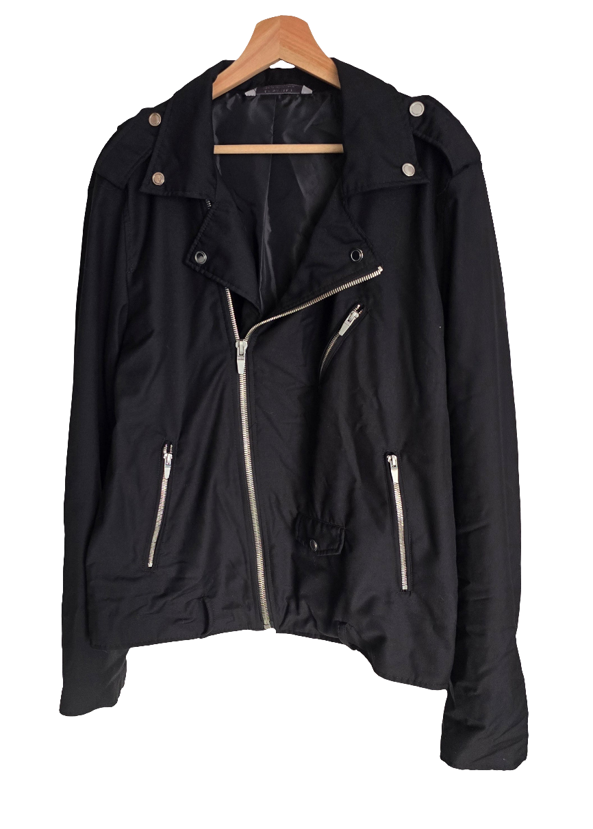 zara man black biker-style jacket – size xl