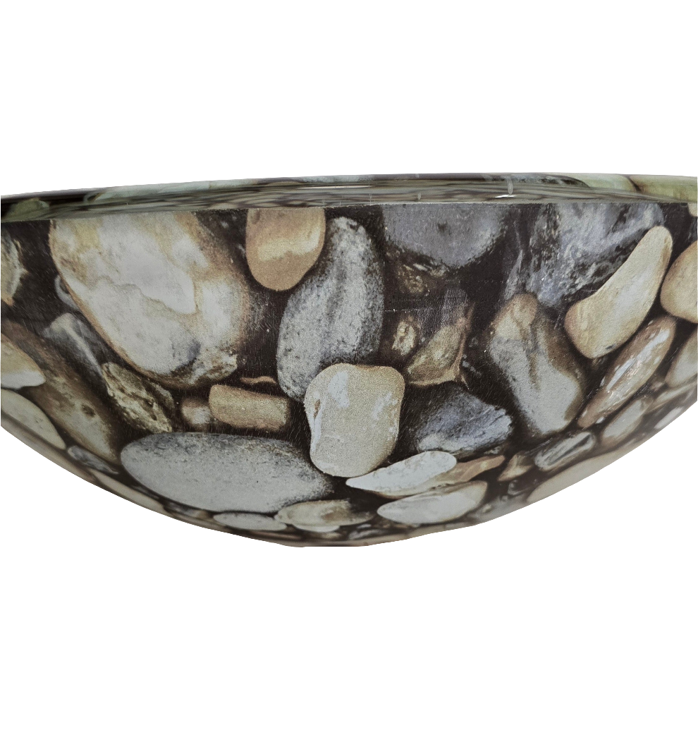 decorative glass vessel sink – river rock pattern (round bowl)