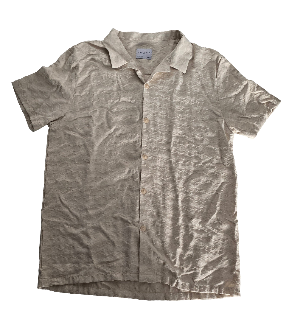 day & age beige textured camp collar shirt – xl