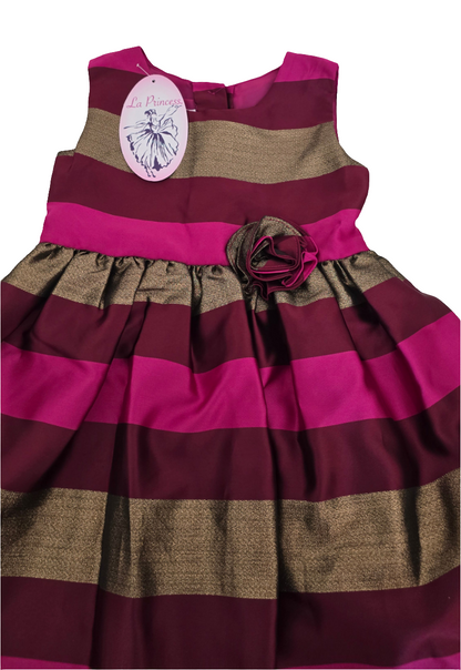 La Princesa Metallic Striped Party Dress - Girls Size 5 (New)
