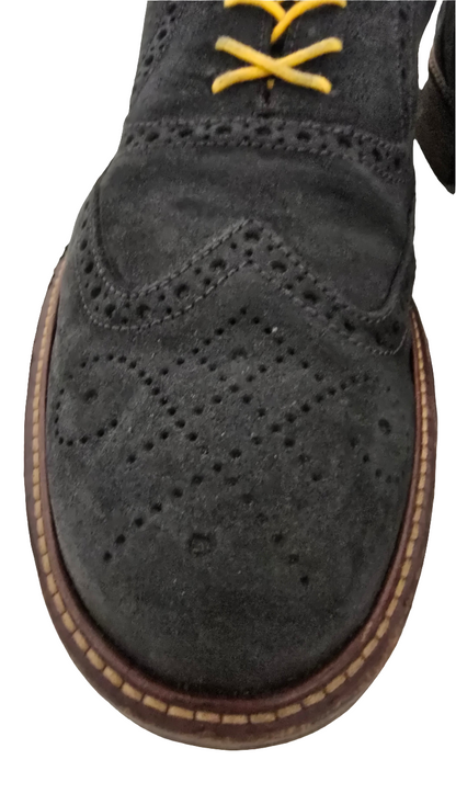 ECCO Wingtip Suede Oxfords - Black w/ Yellow Laces (Size US 13, Pre-Owned)