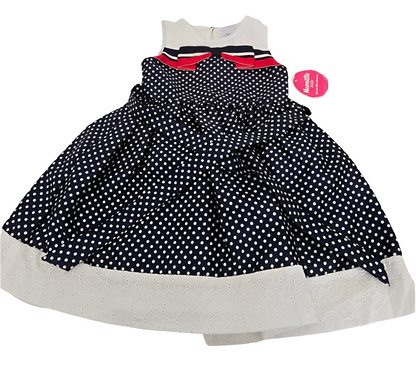 Nannette Kids Navy Polka Dot Dress with Bow - Girls Size 5 (New)