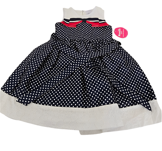 Nannette Kids Navy Polka Dot Dress with Bow - Girls Size 5 (New)