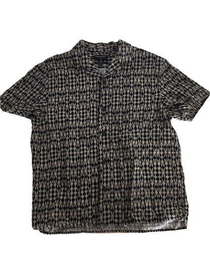 Banana Republic Men’s Linen Blend Short Sleeve Shirt – Black/Beige Geometric – Size L
