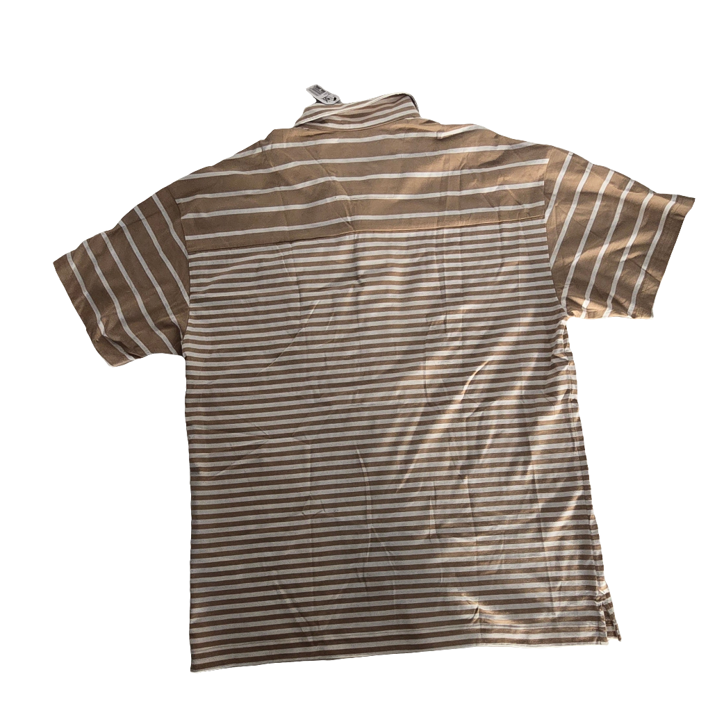 nautica men’s short-sleeve striped button-up shirt – size l – beige & white